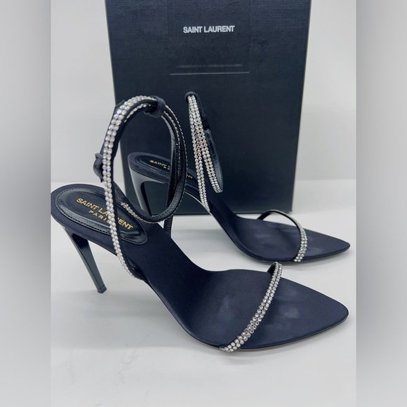 SAINT LAURENT GEORGIA SANDALS IN CREPE SATIN WITH RHINESTONES - Picture 6 of 14